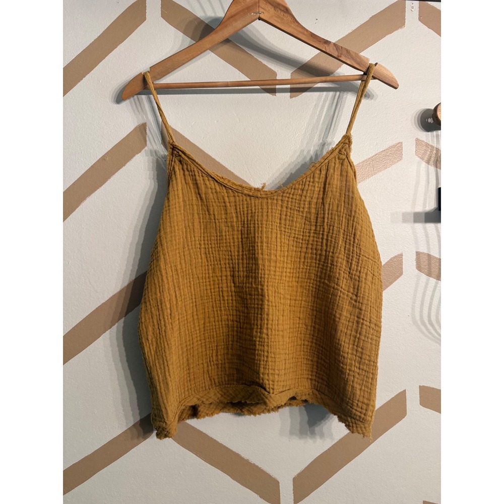 Grade & Gather Tank Top Womens Medium Mustard Yellow Gauze Raw Hem Camisole